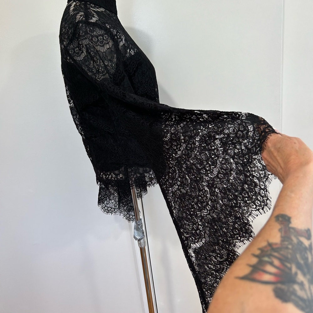 VENUS Black Lace High-Neck Bell-Sleeve Blouse - Picture 7 of 10